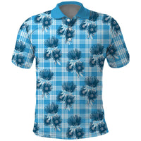 Blue Palaka Hawaii Polo Shirt Hawaiian Lehua Blossoms