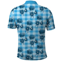 Blue Palaka Hawaii Polo Shirt Hawaiian Lehua Blossoms