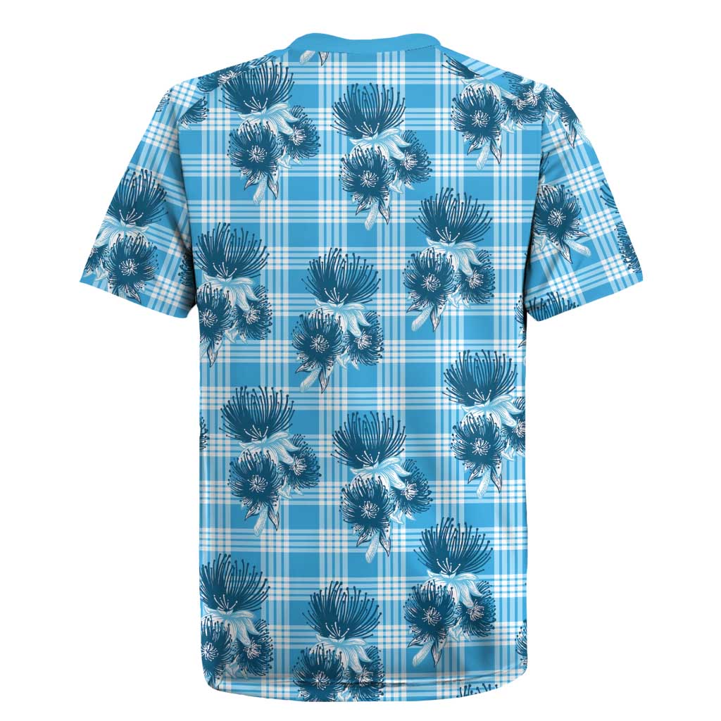 Blue Palaka Hawaii Rugby Jersey Hawaiian Lehua Blossoms LT05 - Polynesian Pride