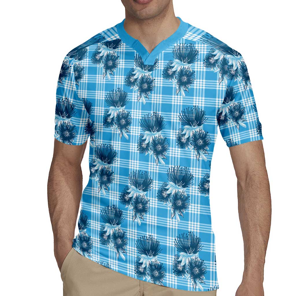 Blue Palaka Hawaii Rugby Jersey Hawaiian Lehua Blossoms LT05 - Polynesian Pride