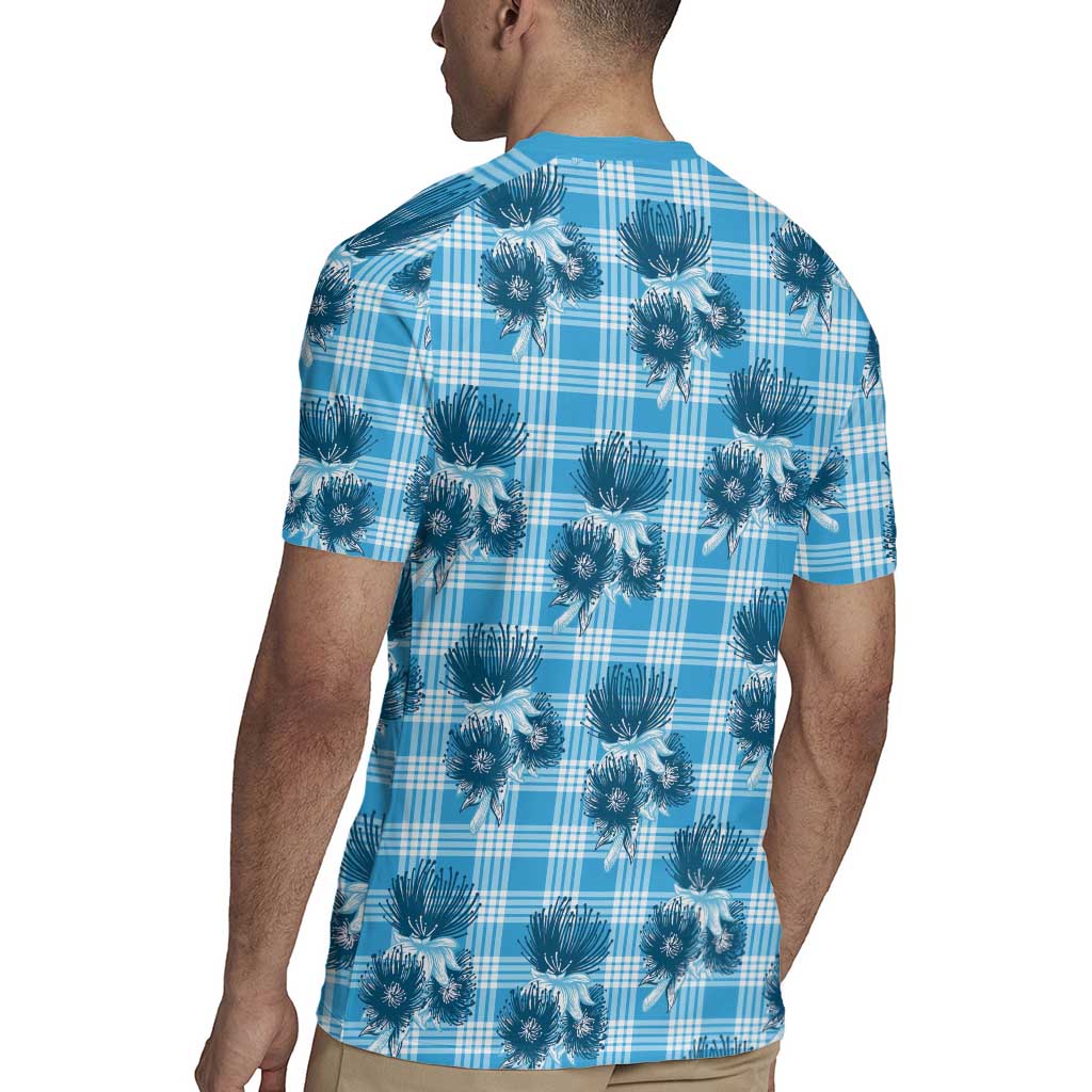 Blue Palaka Hawaii Rugby Jersey Hawaiian Lehua Blossoms LT05 - Polynesian Pride