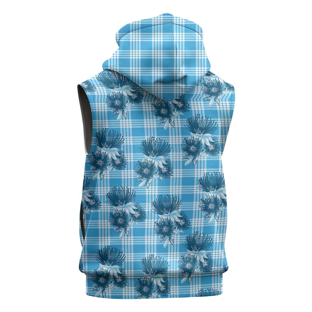 Blue Palaka Hawaii Sleeveless Zip Hoodie Hawaiian Lehua Blossoms LT05 - Polynesian Pride