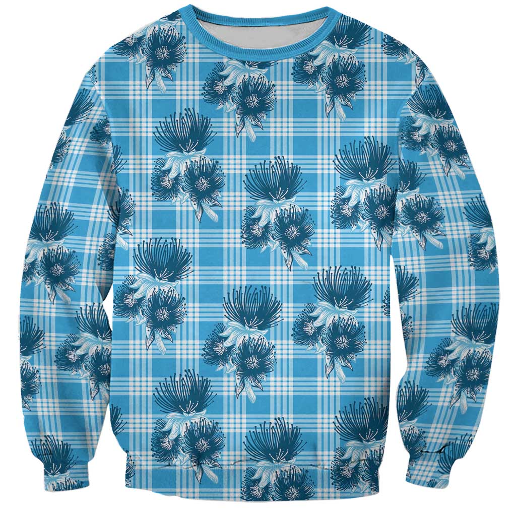 Blue Palaka Hawaii Sweatshirt Hawaiian Lehua Blossoms