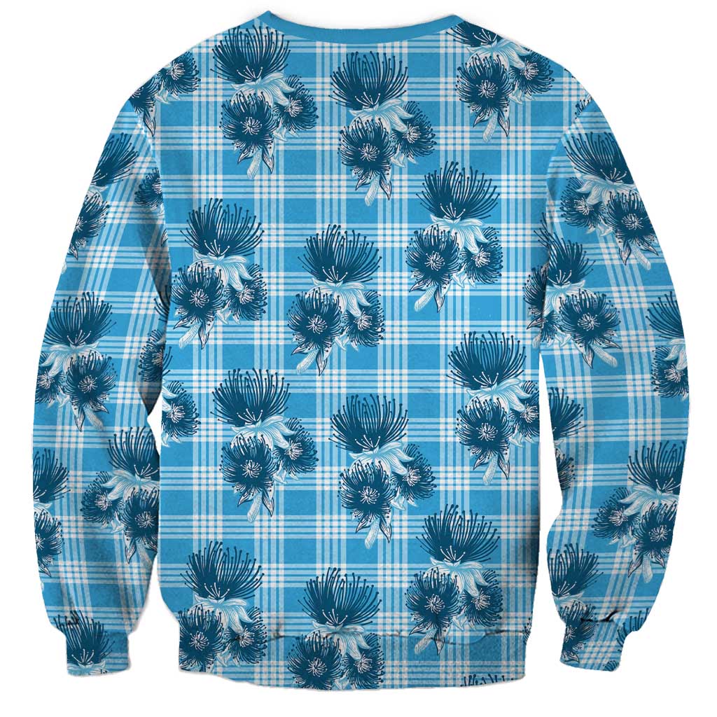 Blue Palaka Hawaii Sweatshirt Hawaiian Lehua Blossoms