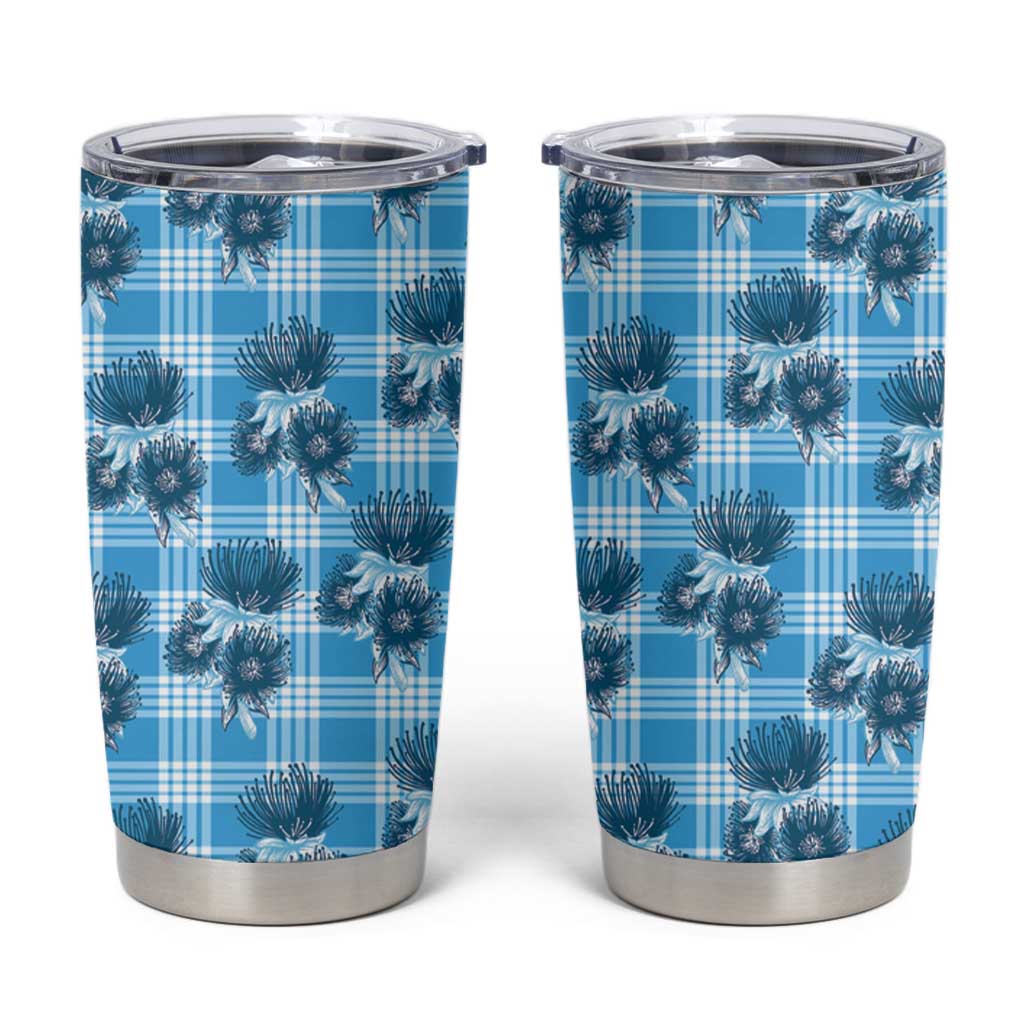 Blue Palaka Hawaii Tumbler Cup Hawaiian Lehua Blossoms