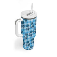 Blue Palaka Hawaii Tumbler With Handle Hawaiian Lehua Blossoms