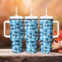 Blue Palaka Hawaii Tumbler With Handle Hawaiian Lehua Blossoms