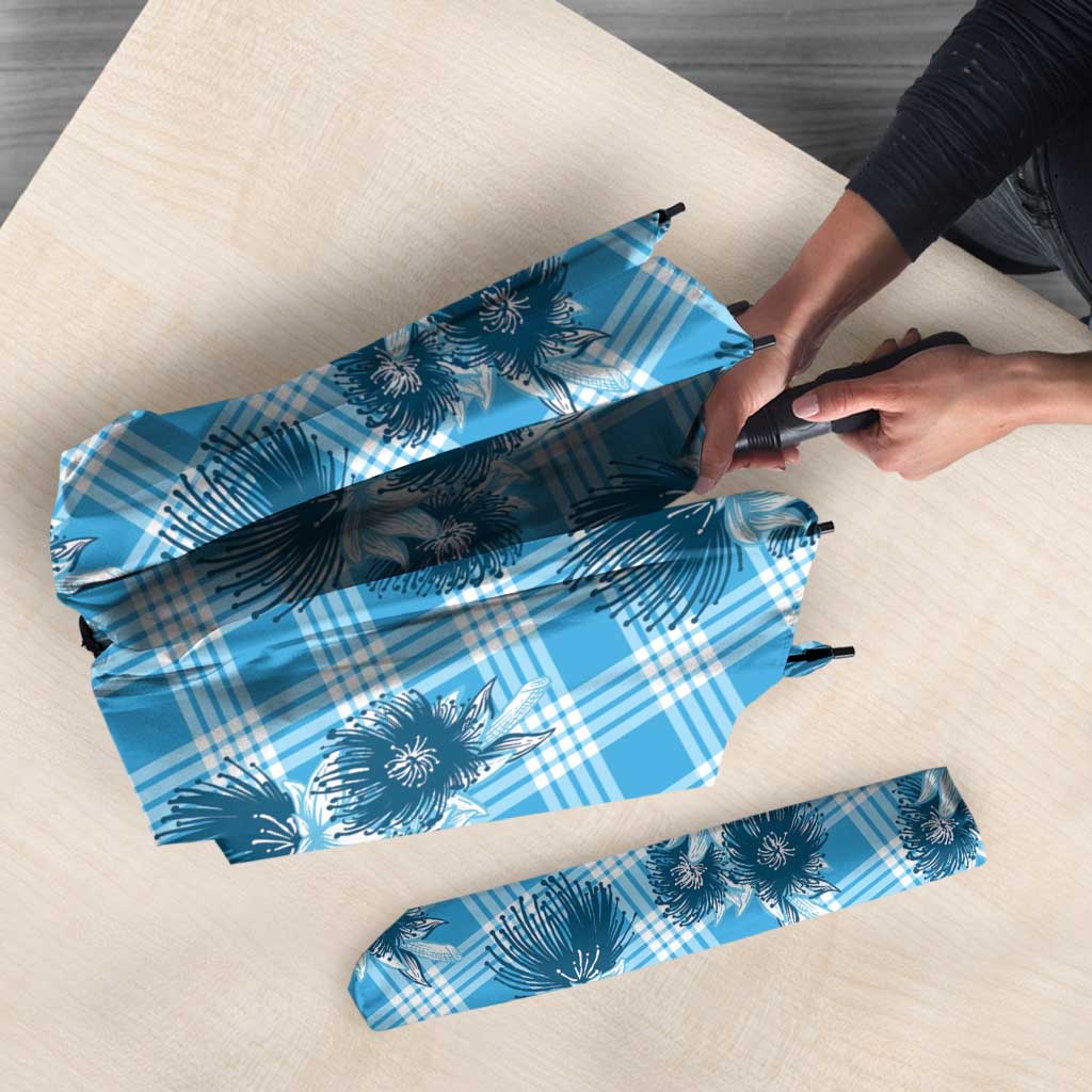 Blue Palaka Hawaii Umbrella Hawaiian Lehua Blossoms