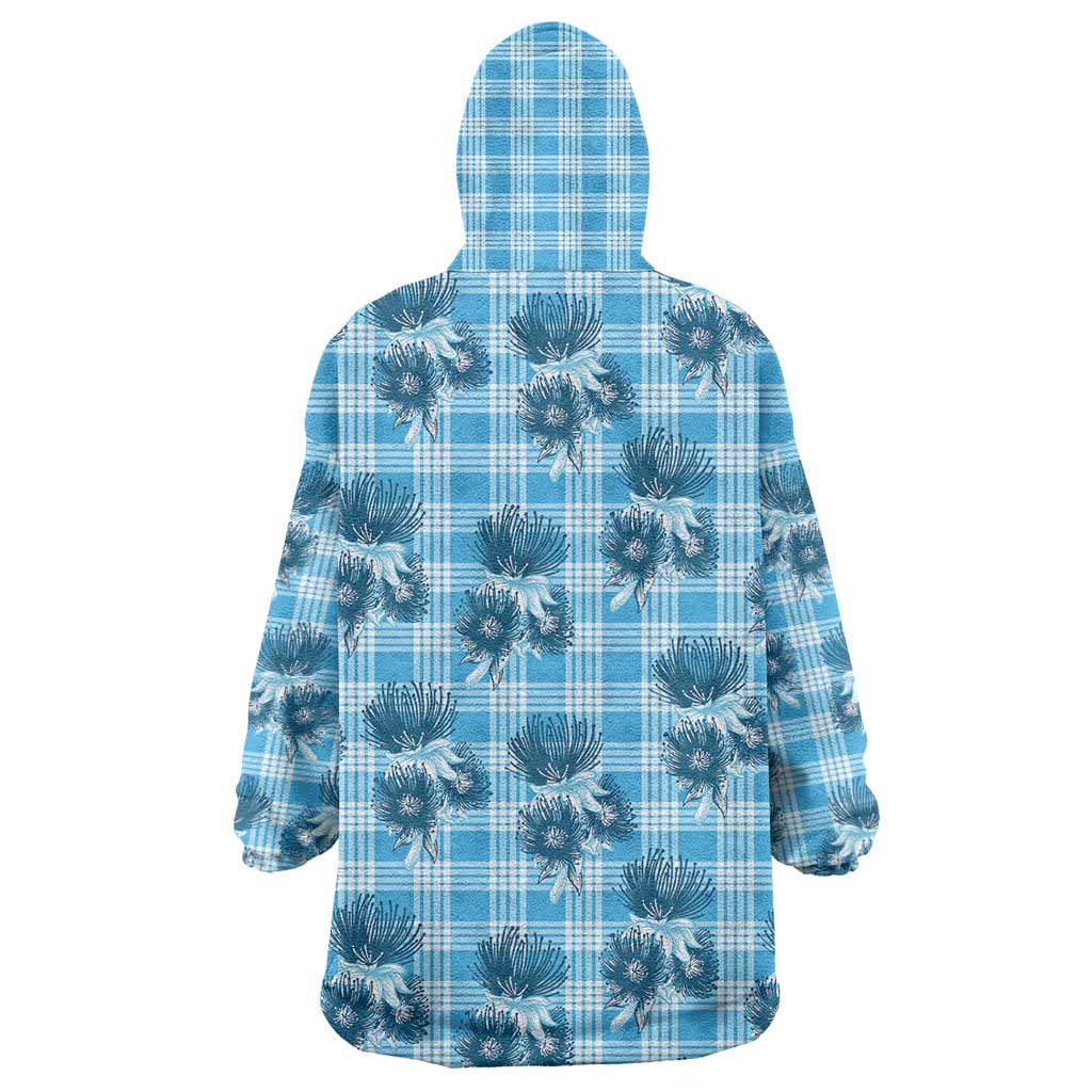 Blue Palaka Hawaii Wearable Blanket Hoodie Hawaiian Lehua Blossoms LT05 - Polynesian Pride