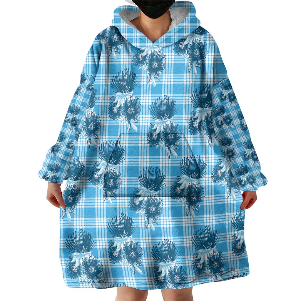 Blue Palaka Hawaii Wearable Blanket Hoodie Hawaiian Lehua Blossoms LT05 - Polynesian Pride
