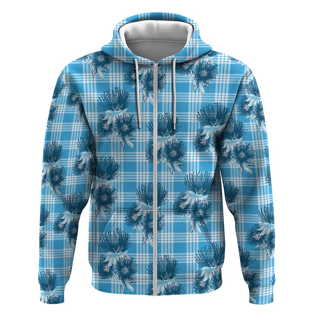 Blue Palaka Hawaii Zip Hoodie Hawaiian Lehua Blossoms LT05 Zip Hoodie Blue - Polynesian Pride