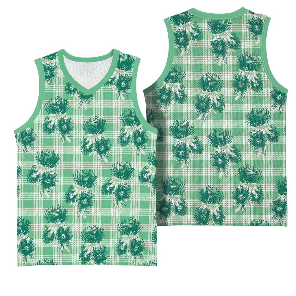 Green Palaka Hawaii Basketball Jersey Hawaiian Lehua Blossoms LT05 - Polynesian Pride