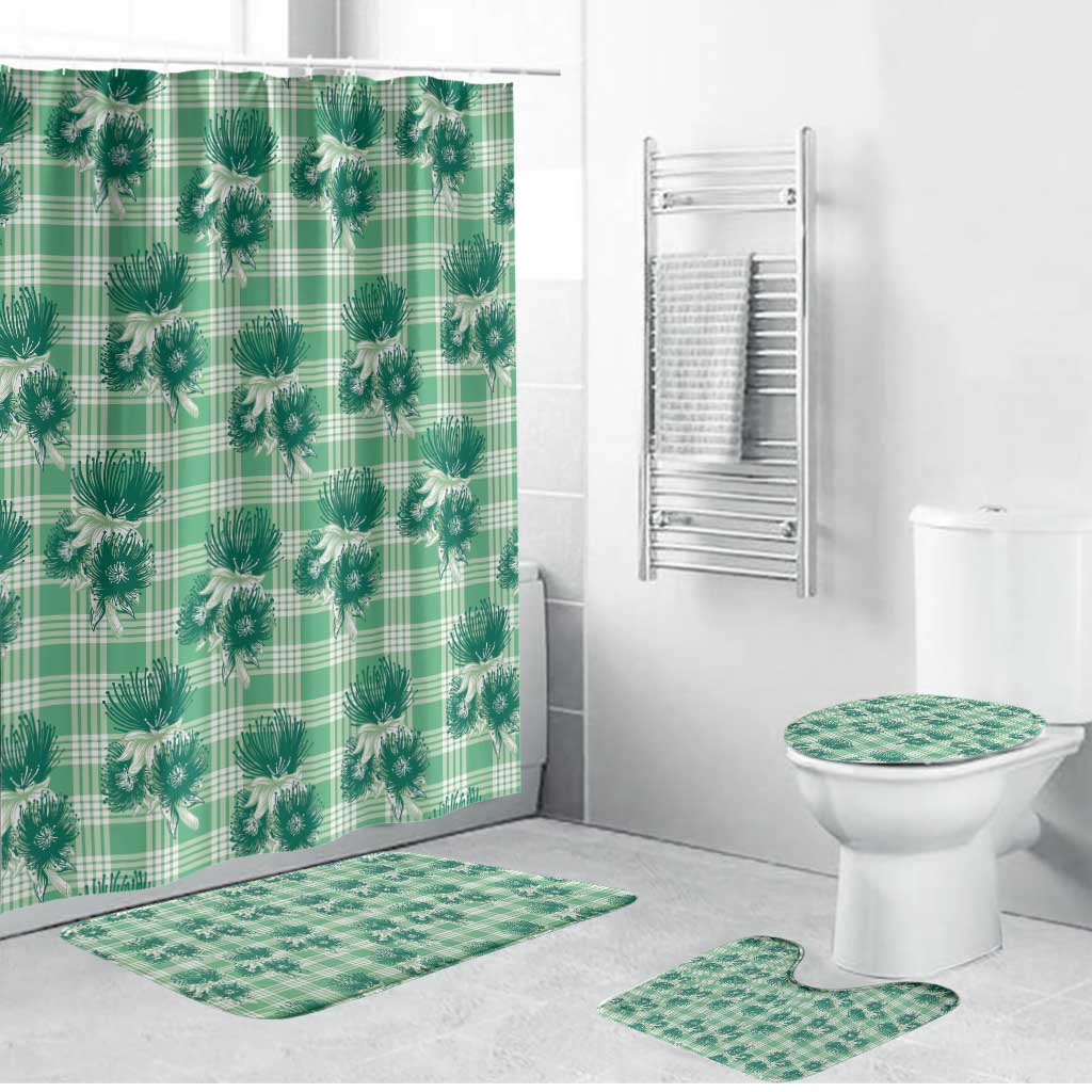 Green Palaka Hawaii Bathroom Set Hawaiian Lehua Blossoms