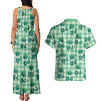 Green Palaka Hawaii Couples Matching Tank Maxi Dress and Hawaiian Shirt Hawaiian Lehua Blossoms