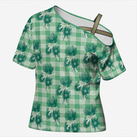 Green Palaka Hawaii Cross Shoulder Shirt Hawaiian Lehua Blossoms LT05 Female Green - Polynesian Pride