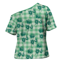 Green Palaka Hawaii Cross Shoulder Shirt Hawaiian Lehua Blossoms LT05 - Polynesian Pride