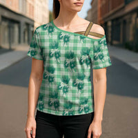 Green Palaka Hawaii Cross Shoulder Shirt Hawaiian Lehua Blossoms LT05 - Polynesian Pride