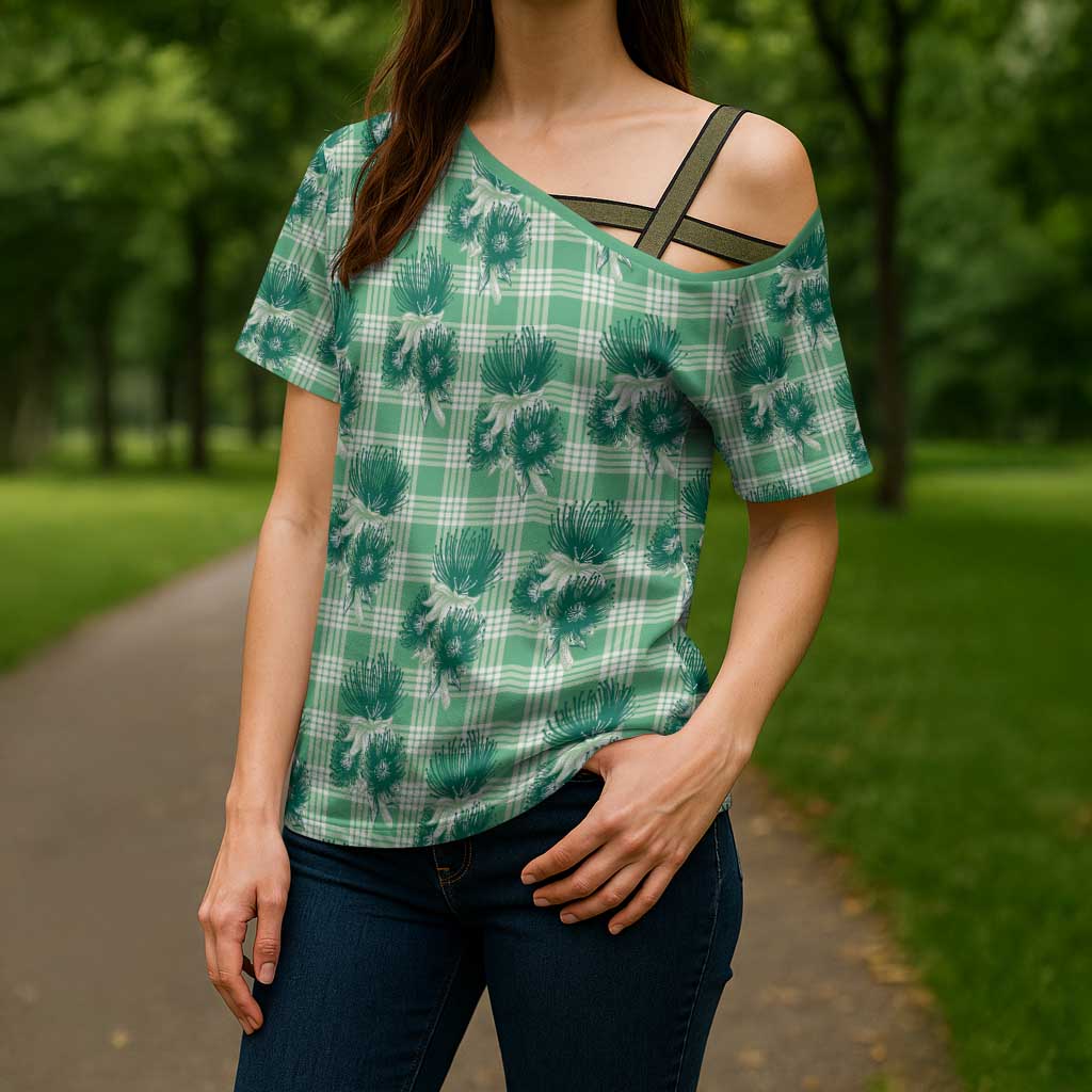 Green Palaka Hawaii Cross Shoulder Shirt Hawaiian Lehua Blossoms LT05 - Polynesian Pride
