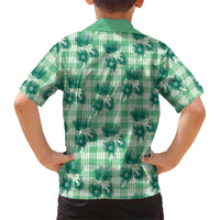 Green Palaka Hawaii Family Matching Puletasi and Hawaiian Shirt Hawaiian Lehua Blossoms