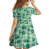 Green Palaka Hawaii Family Matching Puletasi and Hawaiian Shirt Hawaiian Lehua Blossoms