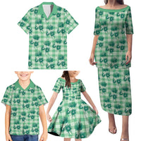 Green Palaka Hawaii Family Matching Puletasi and Hawaiian Shirt Hawaiian Lehua Blossoms