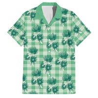 Green Palaka Hawaii Family Matching Puletasi and Hawaiian Shirt Hawaiian Lehua Blossoms