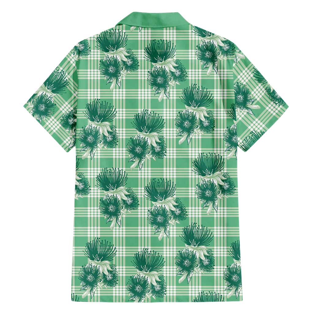Green Palaka Hawaii Family Matching Puletasi and Hawaiian Shirt Hawaiian Lehua Blossoms