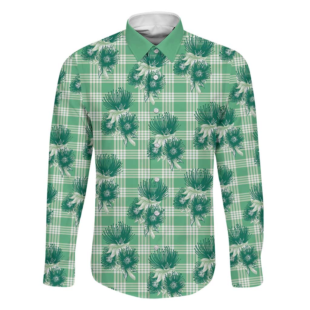 Green Palaka Hawaii Family Matching Puletasi and Hawaiian Shirt Hawaiian Lehua Blossoms