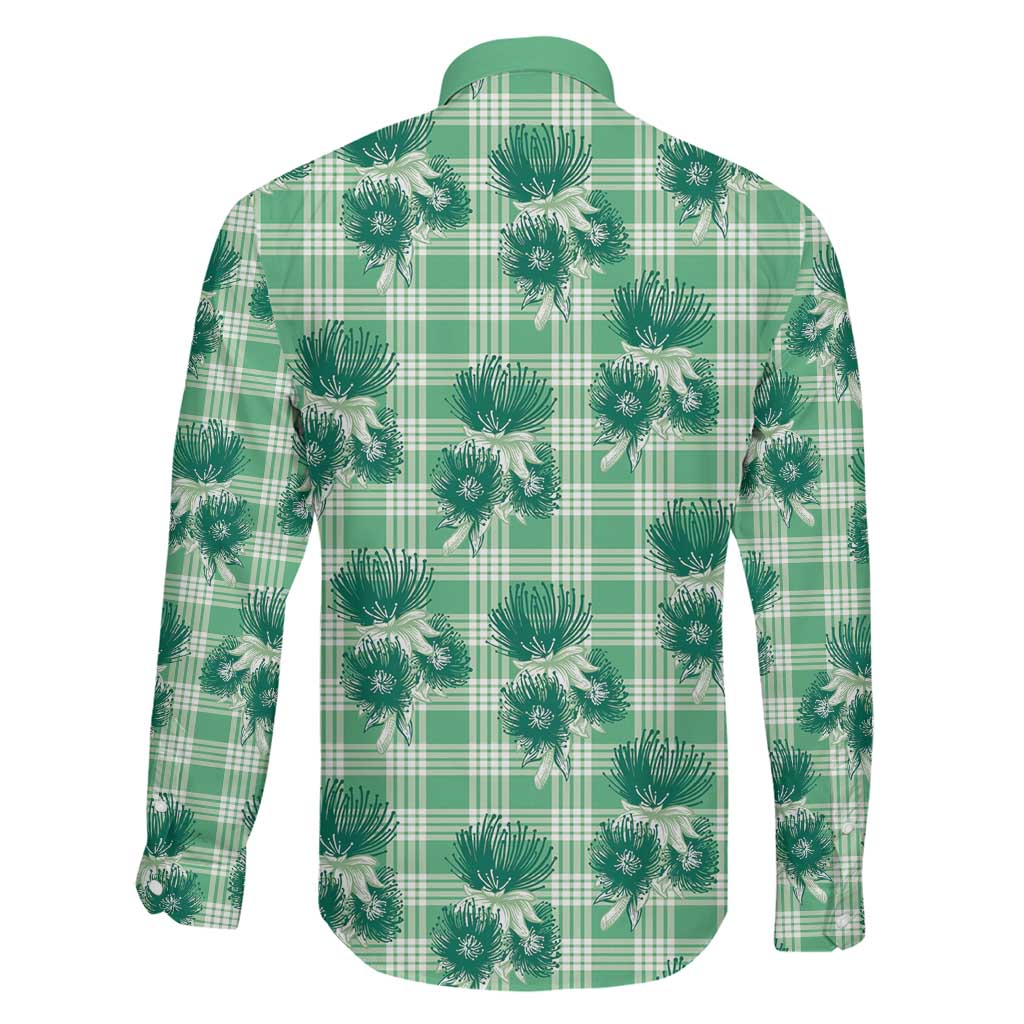 Green Palaka Hawaii Family Matching Puletasi and Hawaiian Shirt Hawaiian Lehua Blossoms