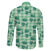 Green Palaka Hawaii Family Matching Puletasi and Hawaiian Shirt Hawaiian Lehua Blossoms