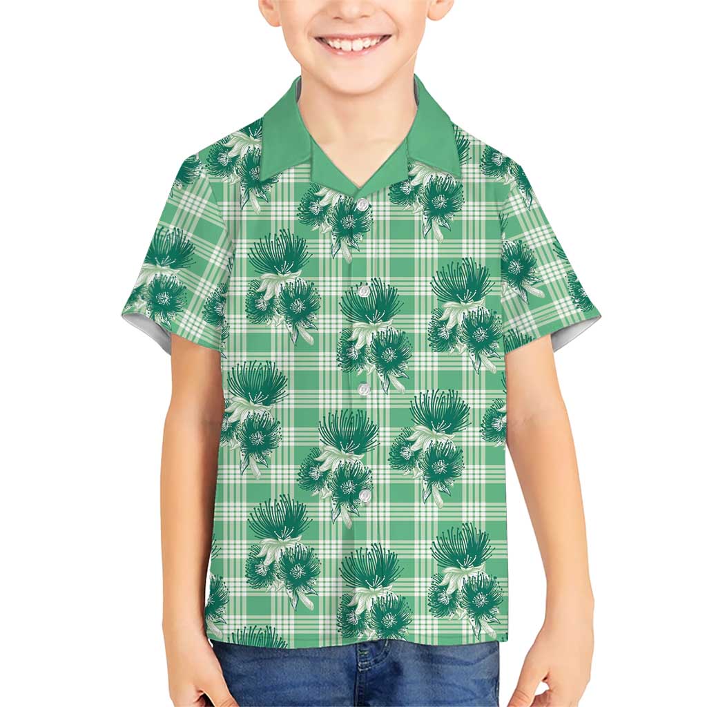 Green Palaka Hawaii Family Matching Puletasi and Hawaiian Shirt Hawaiian Lehua Blossoms