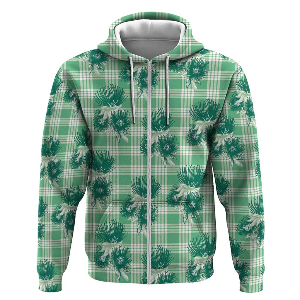 Green Palaka Hawaii Hoodie Hawaiian Lehua Blossoms LT05 Zip Hoodie Green - Polynesian Pride