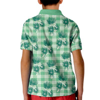 Green Palaka Hawaii Kid Polo Shirt Hawaiian Lehua Blossoms