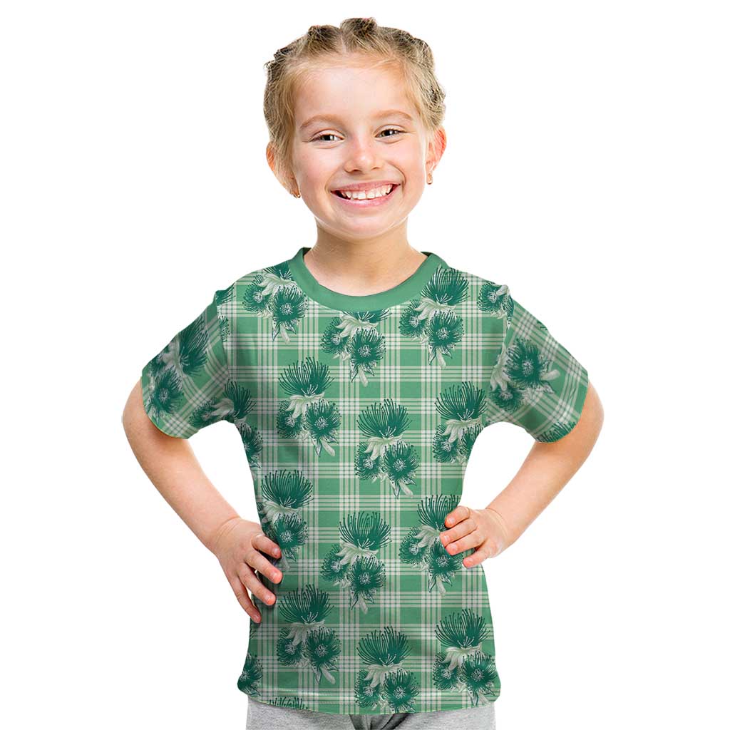 Green Palaka Hawaii Kid T Shirt Hawaiian Lehua Blossoms