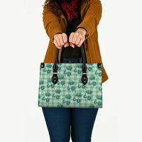 Green Palaka Hawaii Leather Bag Hawaiian Lehua Blossoms