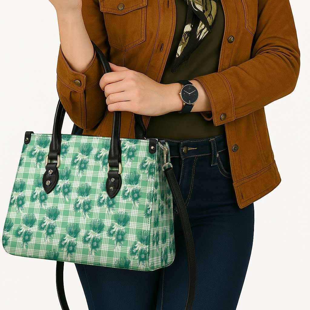 Green Palaka Hawaii Leather Bag Hawaiian Lehua Blossoms