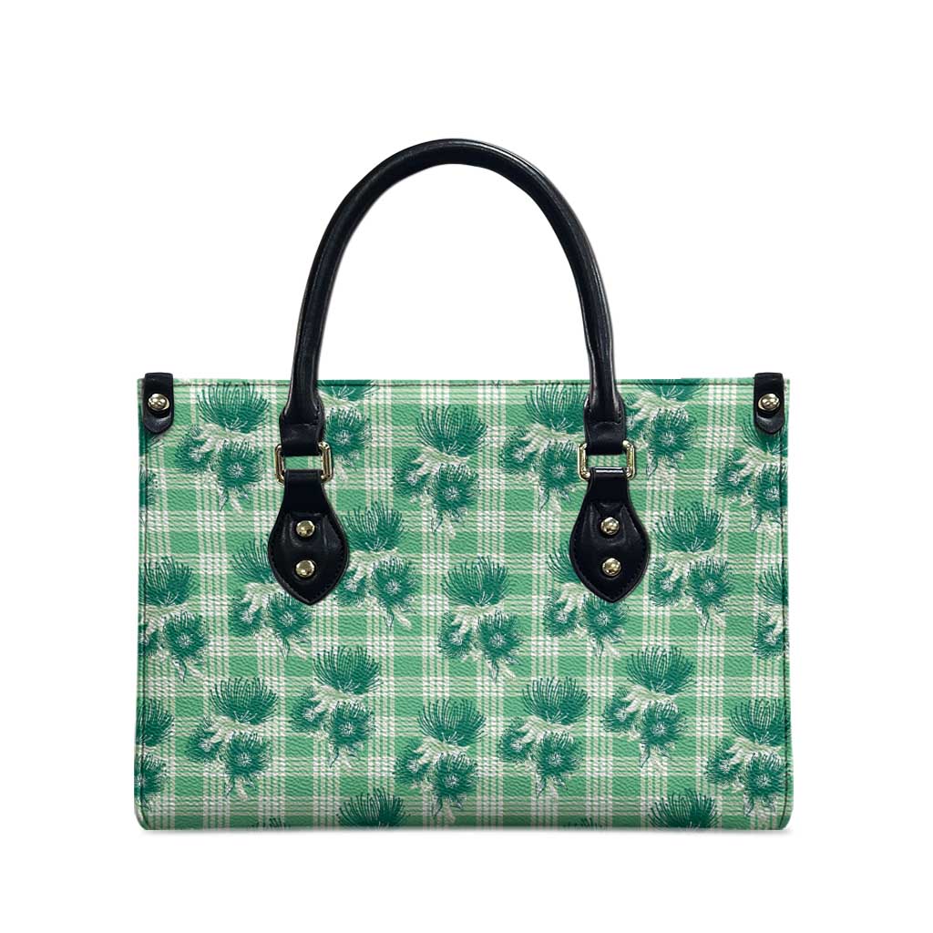Green Palaka Hawaii Leather Bag Hawaiian Lehua Blossoms