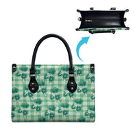 Green Palaka Hawaii Leather Bag Hawaiian Lehua Blossoms