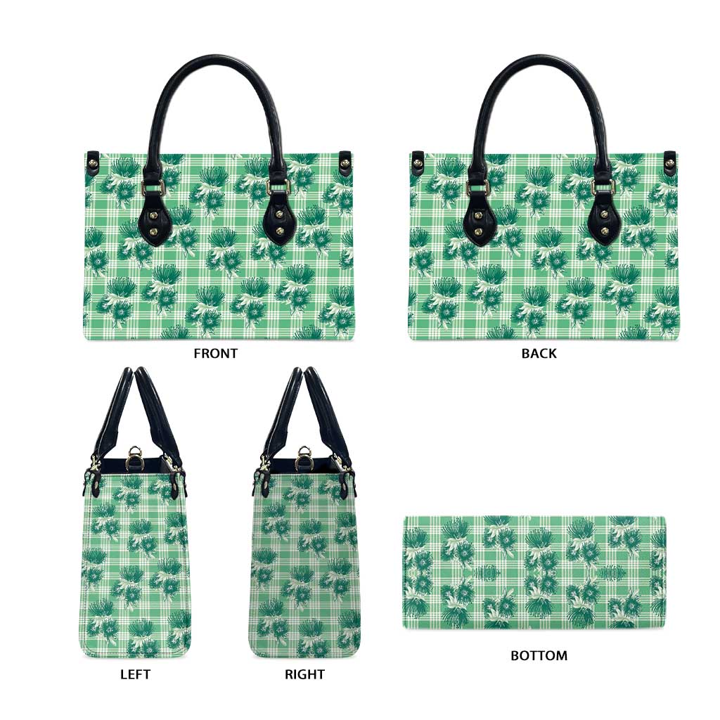 Green Palaka Hawaii Leather Bag Hawaiian Lehua Blossoms