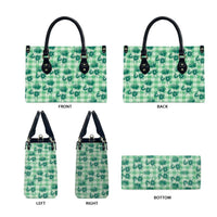 Green Palaka Hawaii Leather Bag Hawaiian Lehua Blossoms