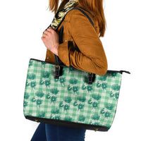 Green Palaka Hawaii Leather Tote Bag Hawaiian Lehua Blossoms LT05 Green - Polynesian Pride