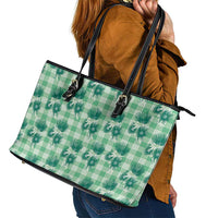 Green Palaka Hawaii Leather Tote Bag Hawaiian Lehua Blossoms LT05 - Polynesian Pride