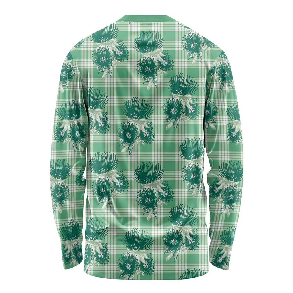 Green Palaka Hawaii Long Sleeve Shirt Hawaiian Lehua Blossoms LT05 - Polynesian Pride