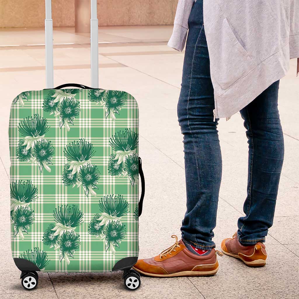 Green Palaka Hawaii Luggage Cover Hawaiian Lehua Blossoms