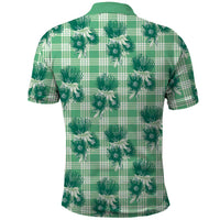 Green Palaka Hawaii Polo Shirt Hawaiian Lehua Blossoms