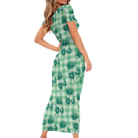 Green Palaka Hawaii Short Sleeve Bodycon Dress Hawaiian Lehua Blossoms LT05 - Polynesian Pride