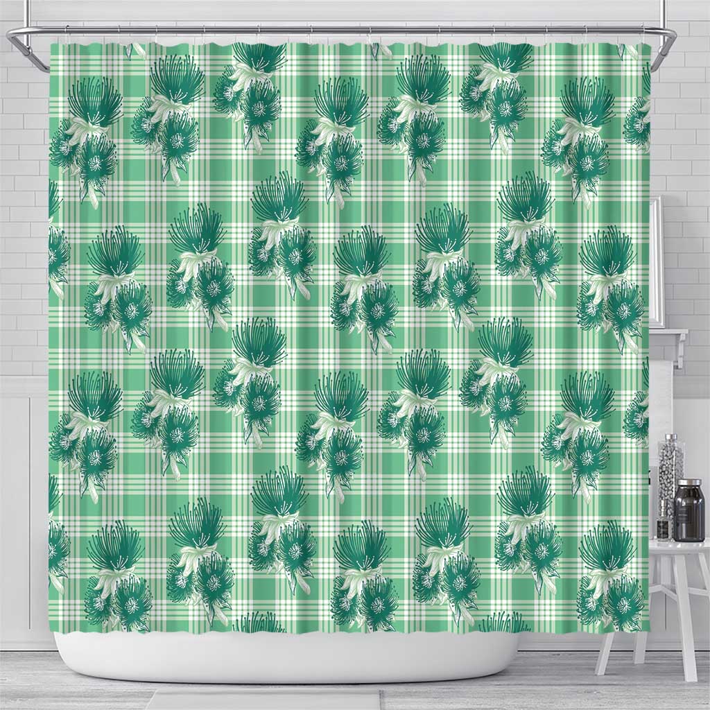 Green Palaka Hawaii Shower Curtain Hawaiian Lehua Blossoms LT05 - Polynesian Pride