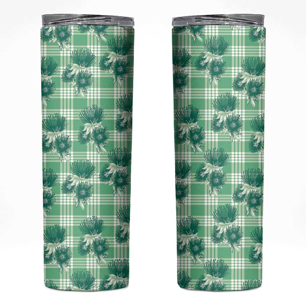 Green Palaka Hawaii Skinny Tumbler Hawaiian Lehua Blossoms