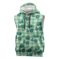 Green Palaka Hawaii Sleeveless Hoodie Hawaiian Lehua Blossoms LT05 Green - Polynesian Pride