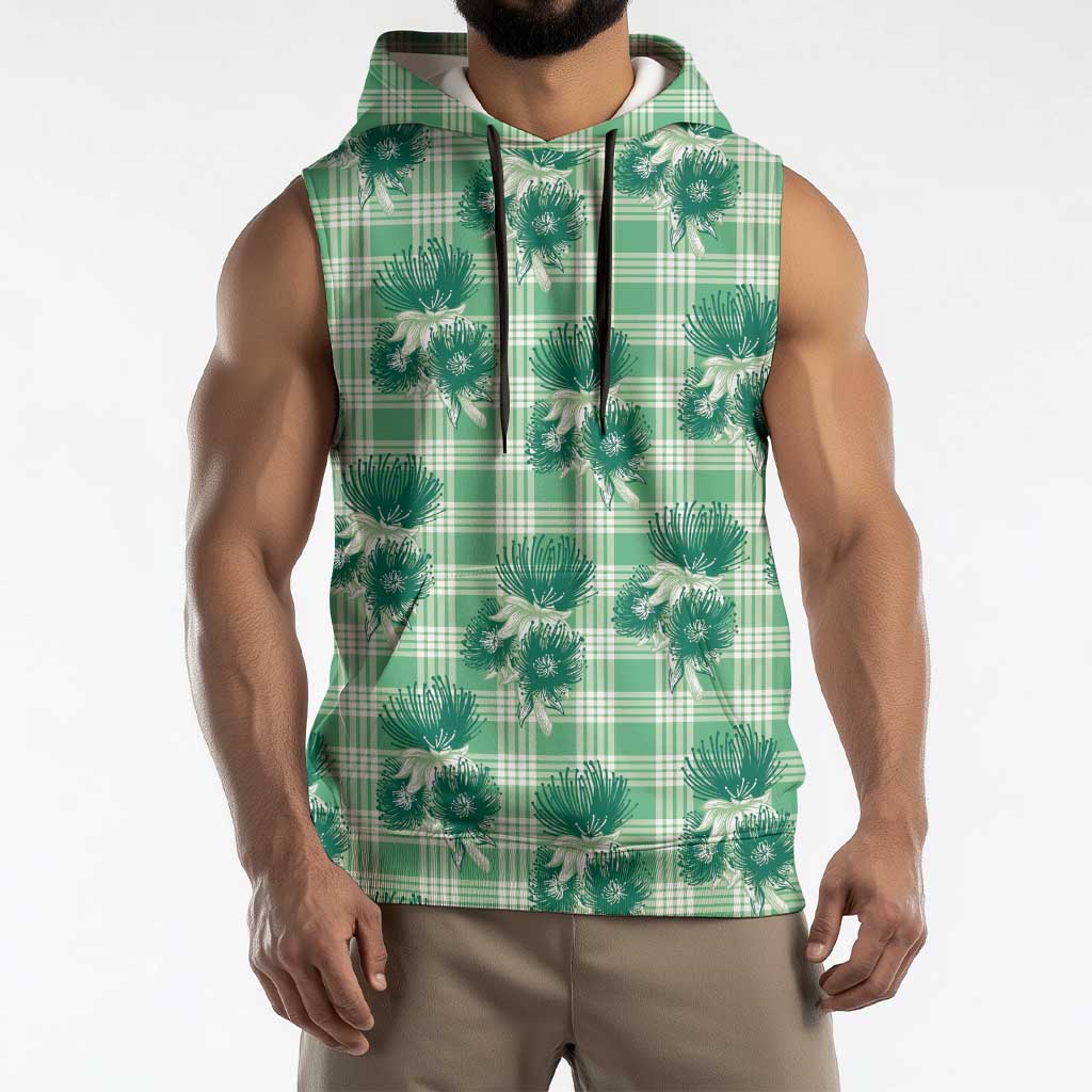 Green Palaka Hawaii Sleeveless Hoodie Hawaiian Lehua Blossoms LT05 - Polynesian Pride
